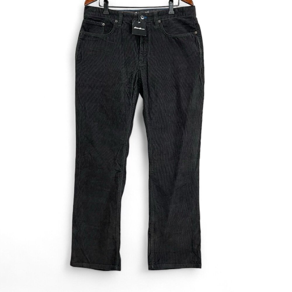 Eddie Bauer Mens Pants Size 36x32 Black Mini Corduroy Straight Flat Front